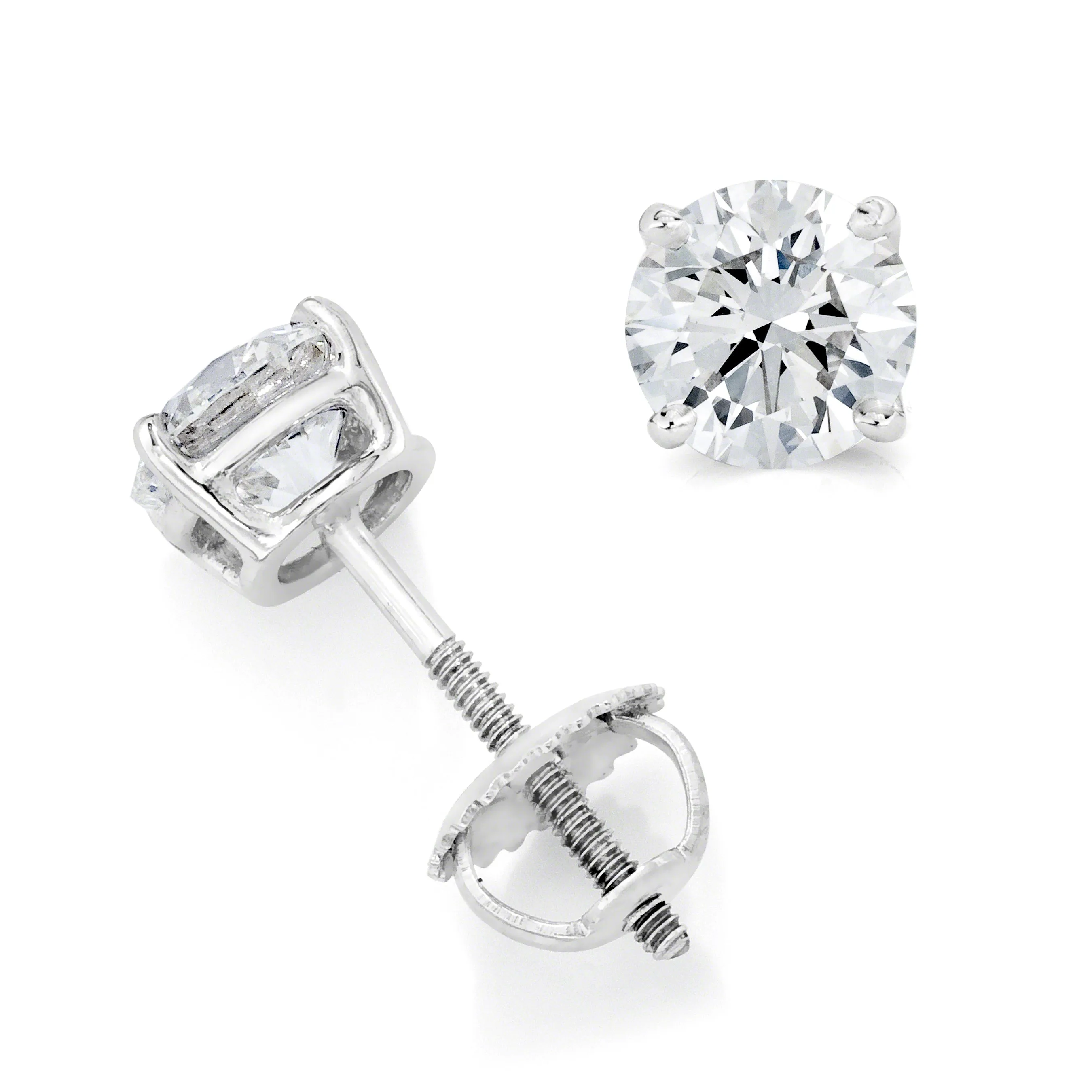 Round Solitaire Diamond Studs (1.70 ct Diamonds) in White Gold