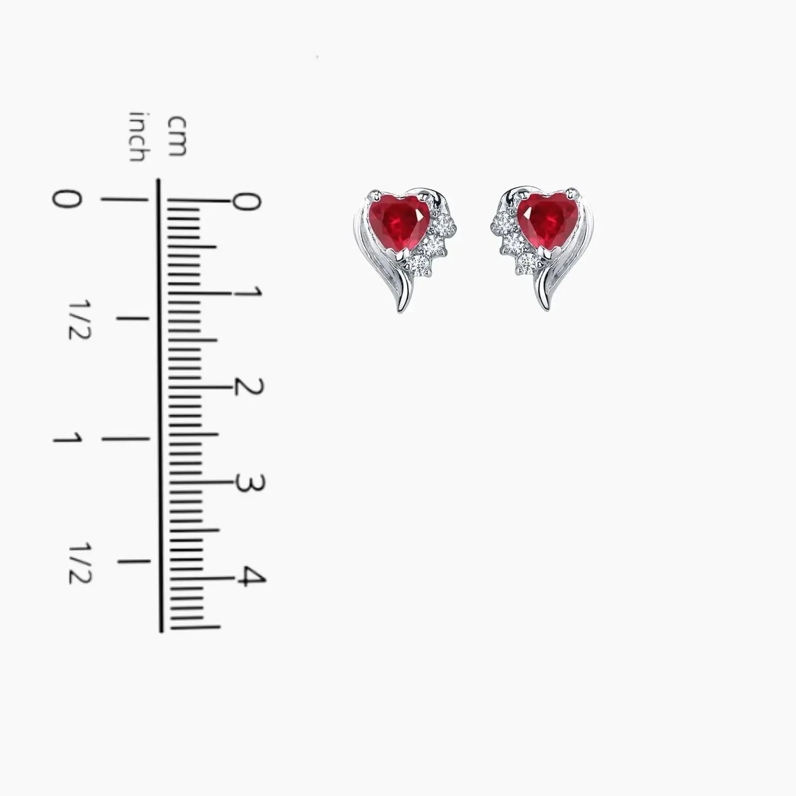 Ruby Heart shape Stud Earrings in sterling Silver