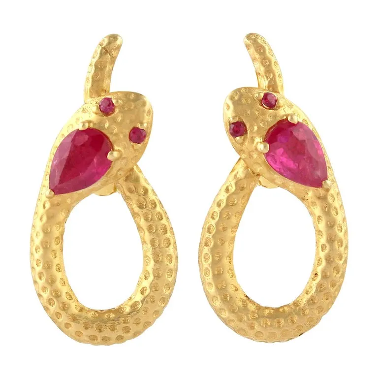 Ruby Snake Hammered Earrings