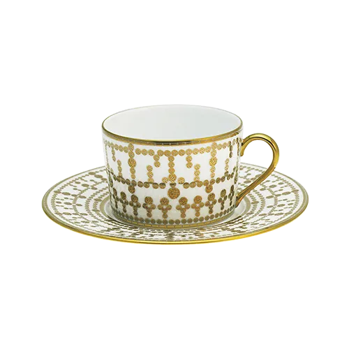 Set of 2 Teacups and Saucers Tiara peacock blue gold