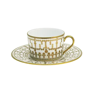 Set of 2 Teacups and Saucers Tiara peacock blue gold