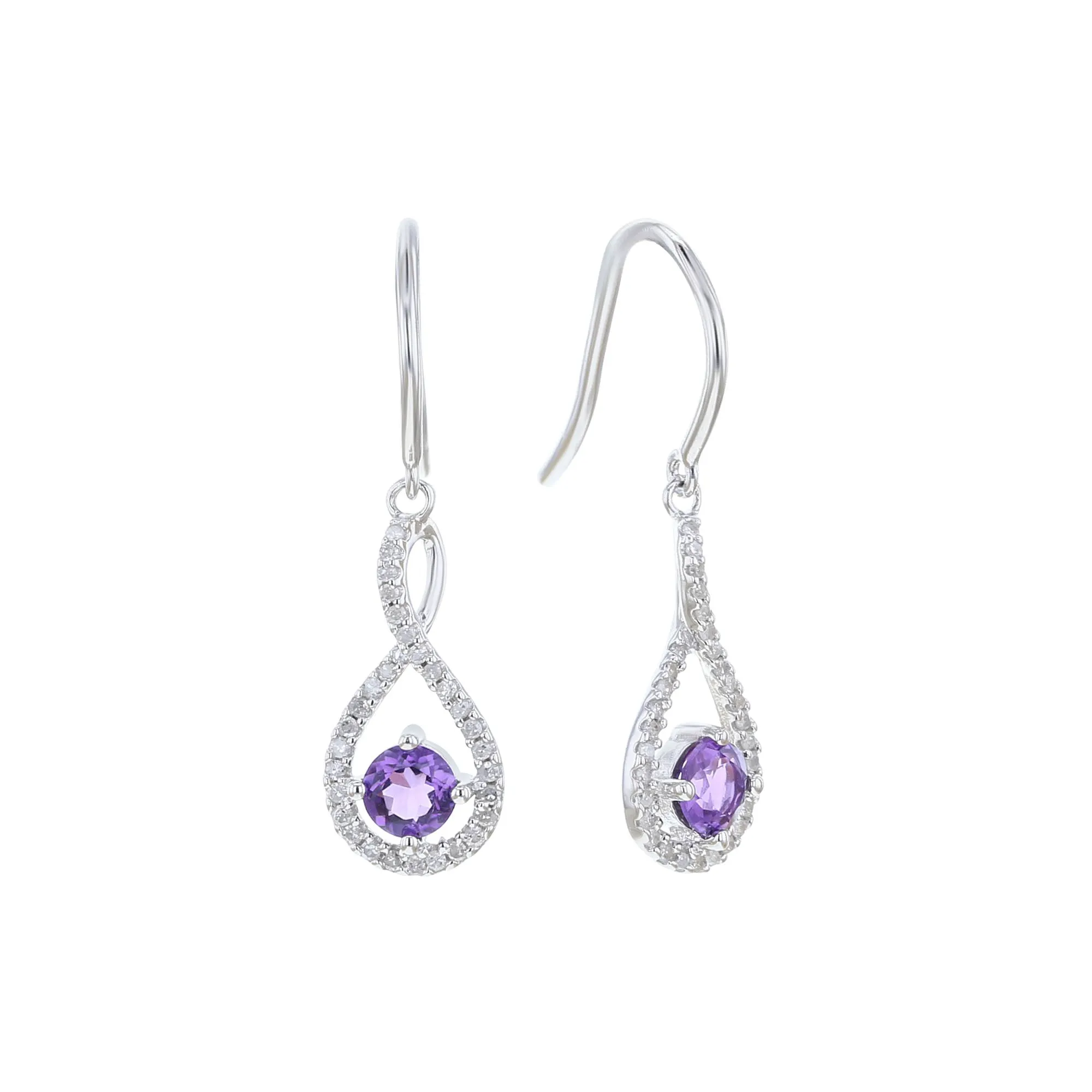 Silver Limitless Amethyst & Diamond Drop Earrings