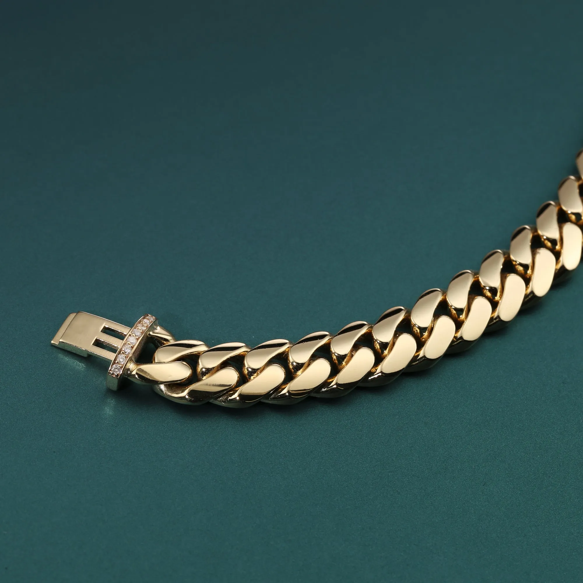 Solid 14K Yellow Gold Diamond Lock Bracelet