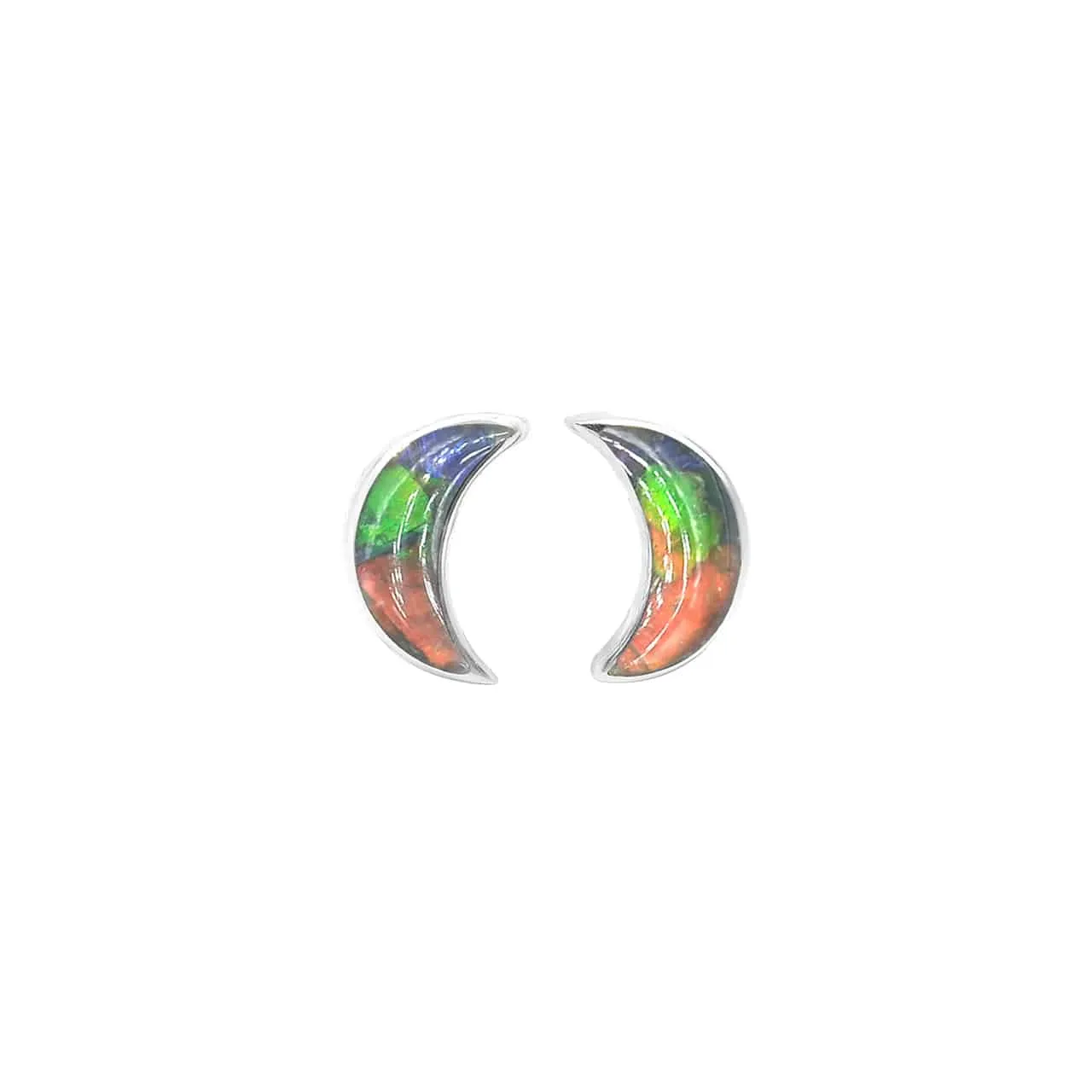 Starborn Ammolite Crescent Moon Post Earrings in Sterling Silver