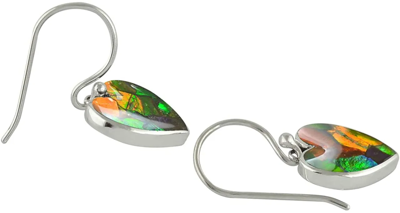 Starborn Ammolite Heart 925 Sterling Silver Earrings