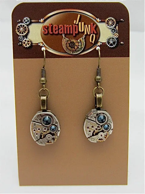 Steampunk Earrings - Deep Blue - Unique - One of a kind - Great for stocking stuffer or birthday gift