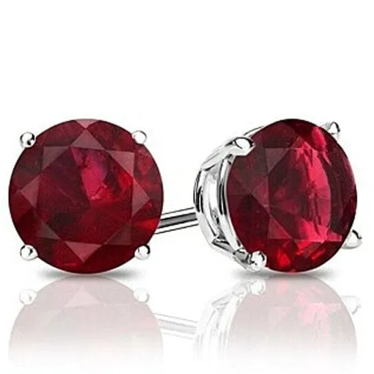 Sterling Silver 6mm Round Shaped Lab Ruby Gemstone Stud Earrings