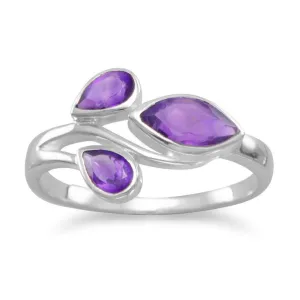 Sterling Silver Pear and Marquise Amethyst Ring - Size 6.75