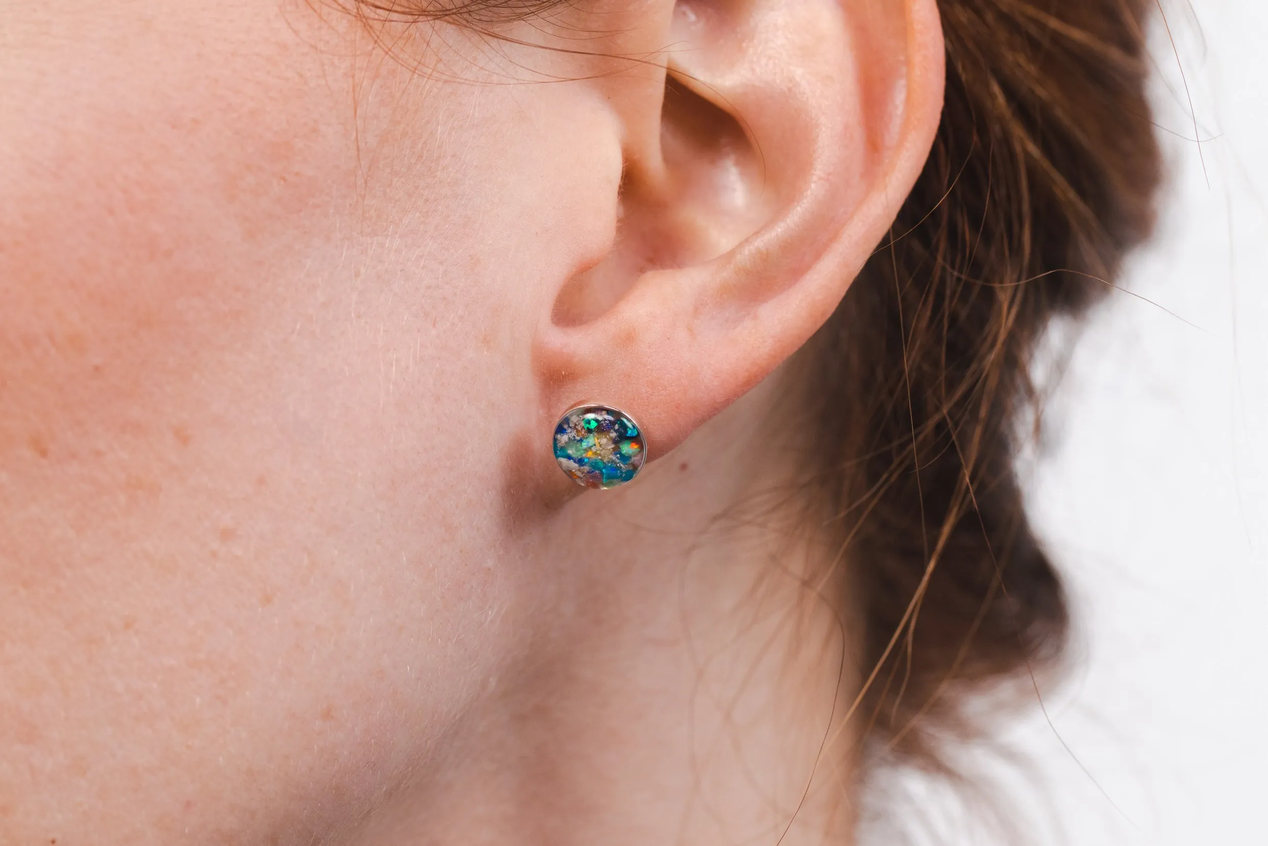 Stud Earrings with Opal and Cremation Ashes