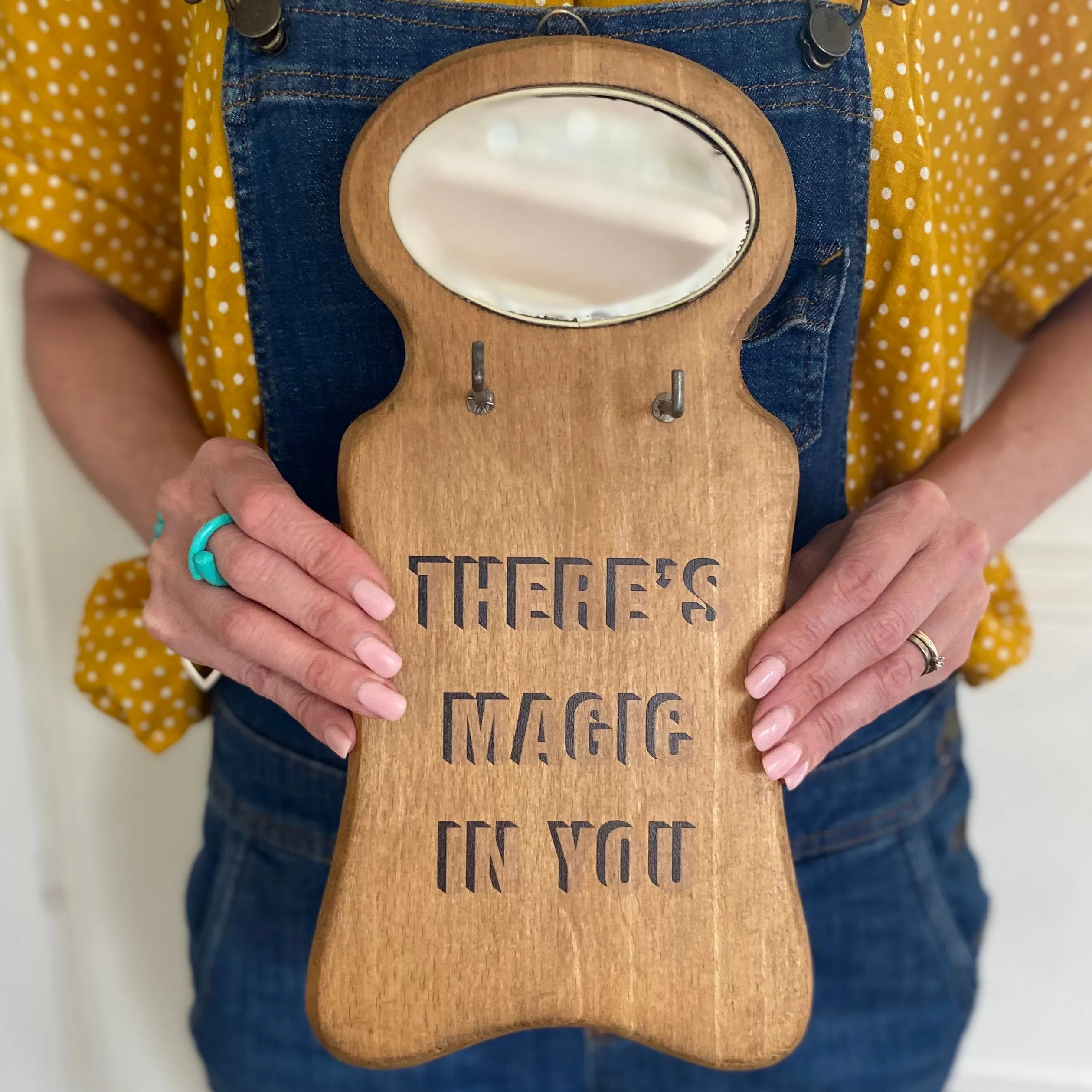 Sweet, Wooden 'There's Magic in You' Mirror with Hooks