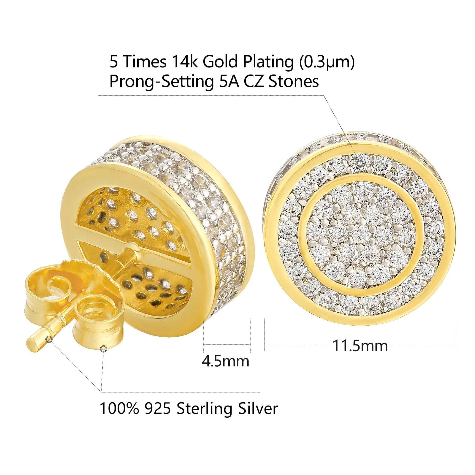 The Giant® - Iced Out 12mm Big Round Stud Earrings for Men