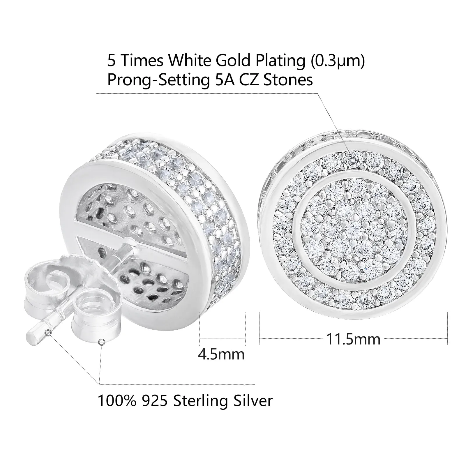 The Giant® - Iced Out 12mm Big Round Stud Earrings for Men