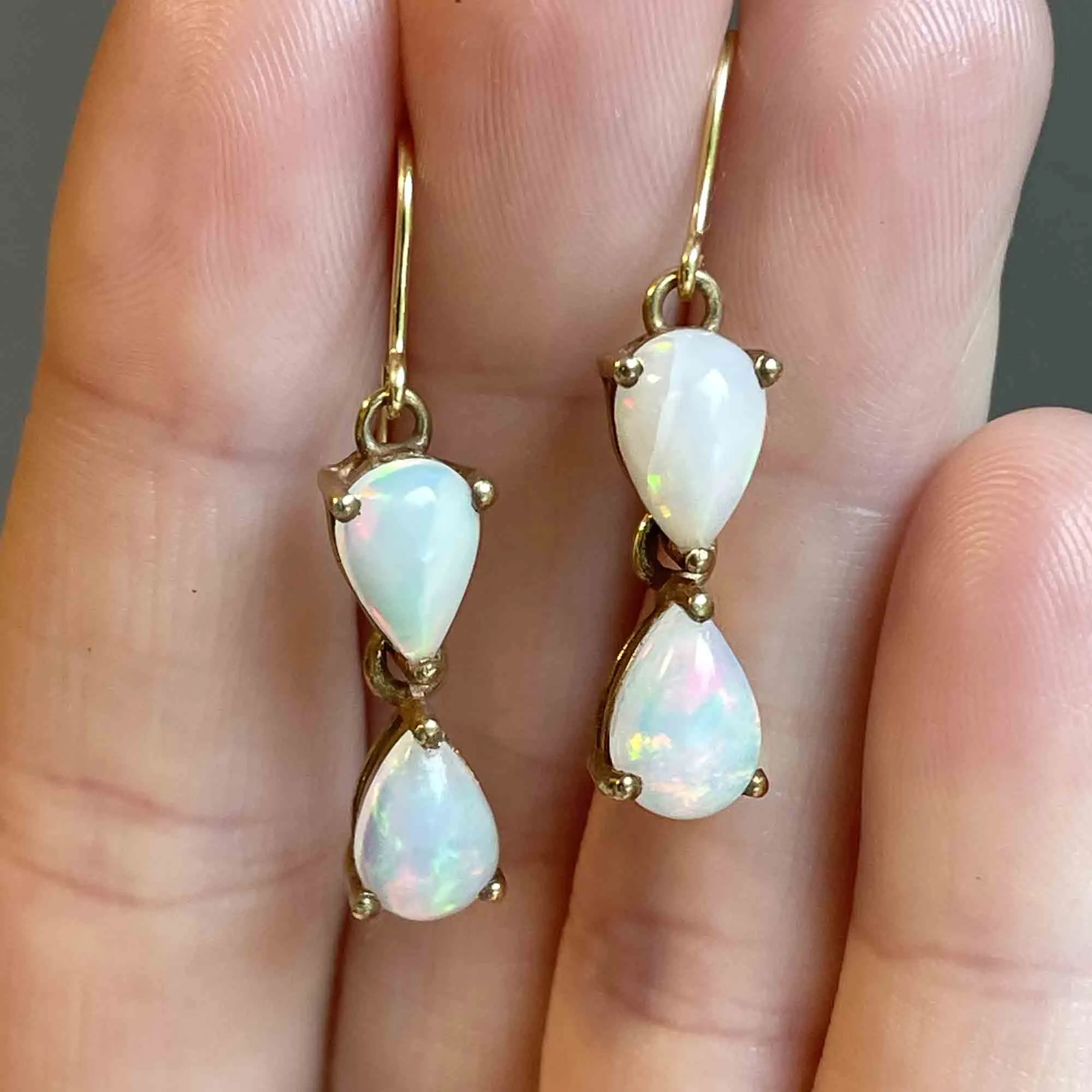 Vintage Gold Pear Cut Opal Earrings