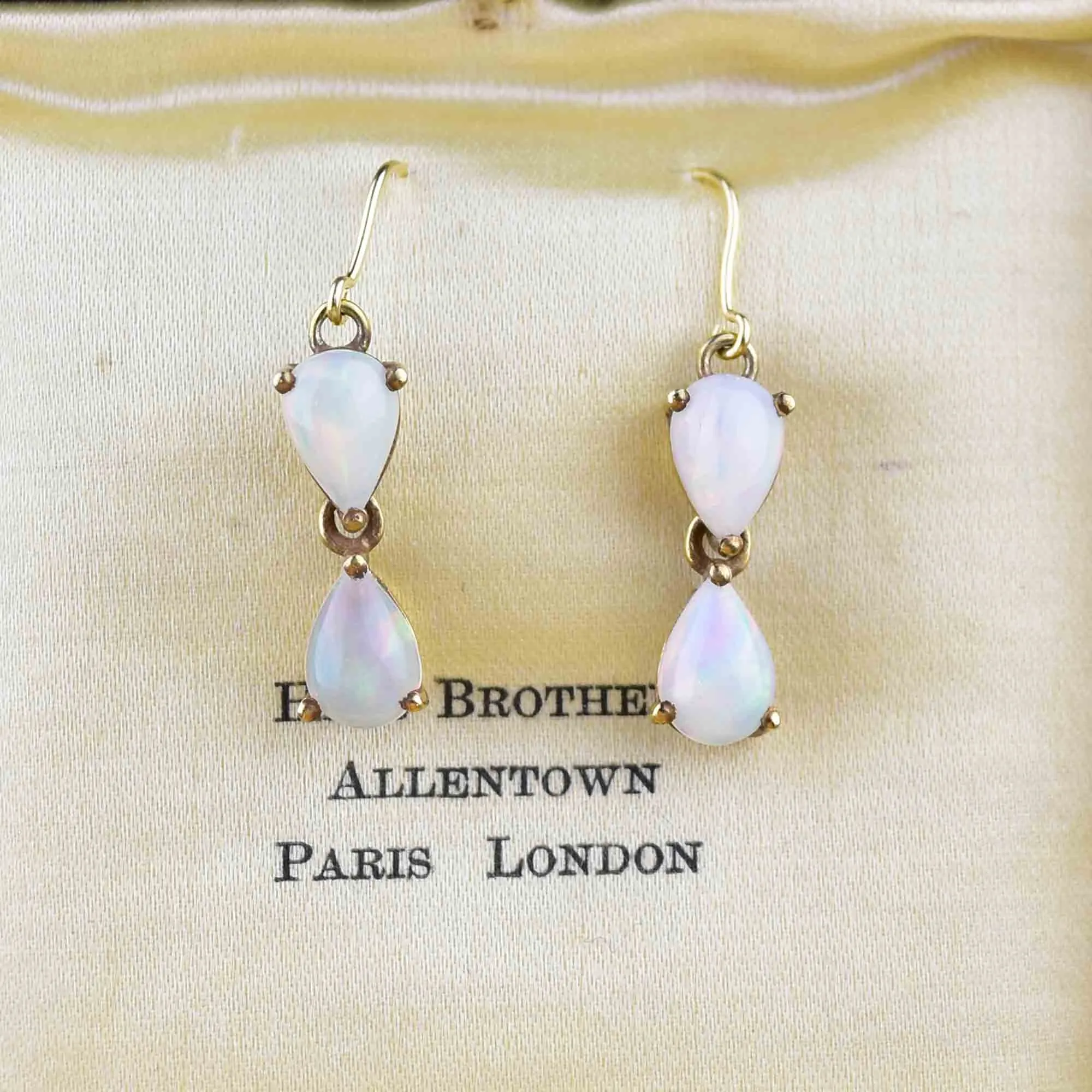 Vintage Gold Pear Cut Opal Earrings