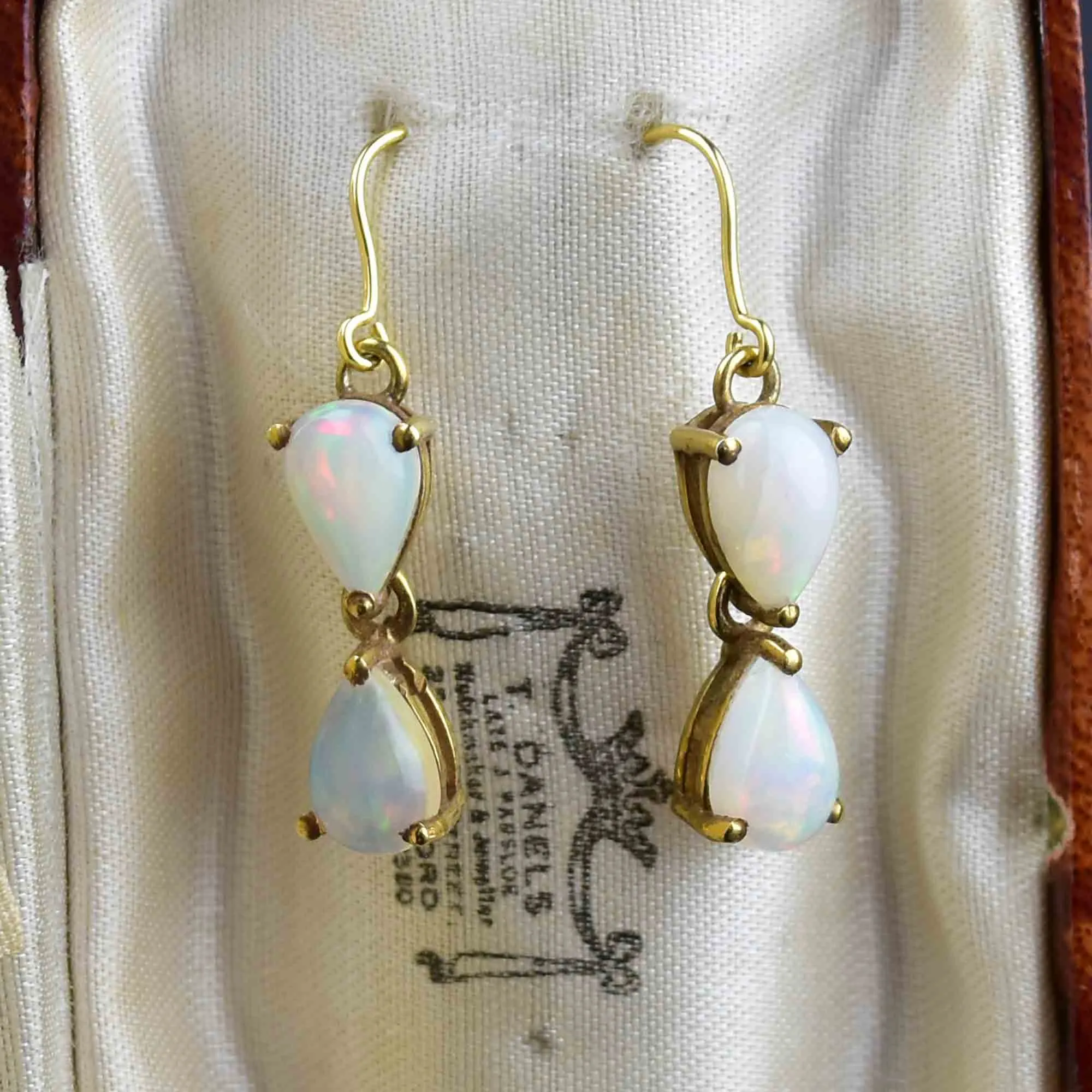 Vintage Gold Pear Cut Opal Earrings