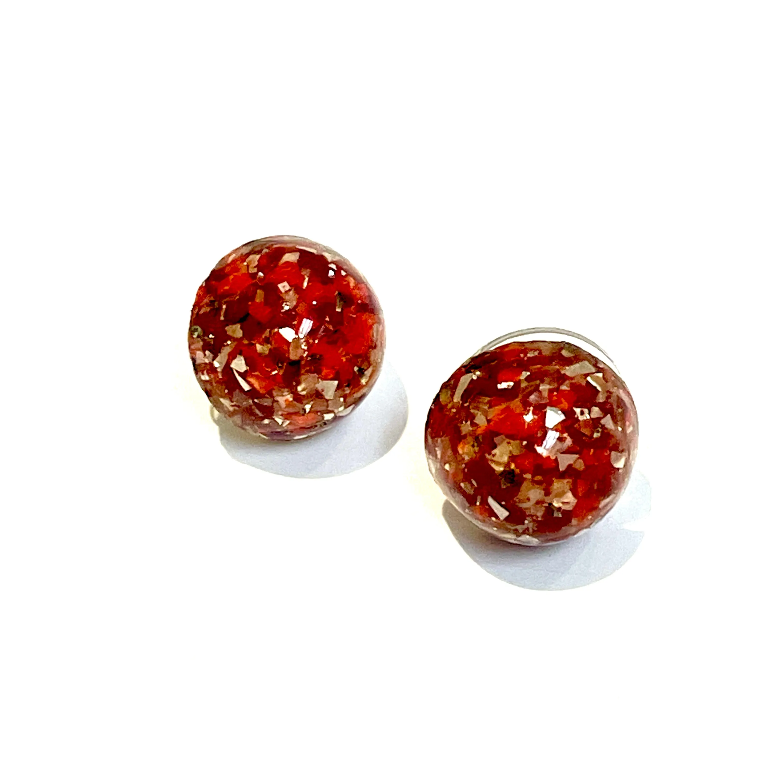 Vintage Ruby & Glitter Mosaic Gumdrop Stud Earrings