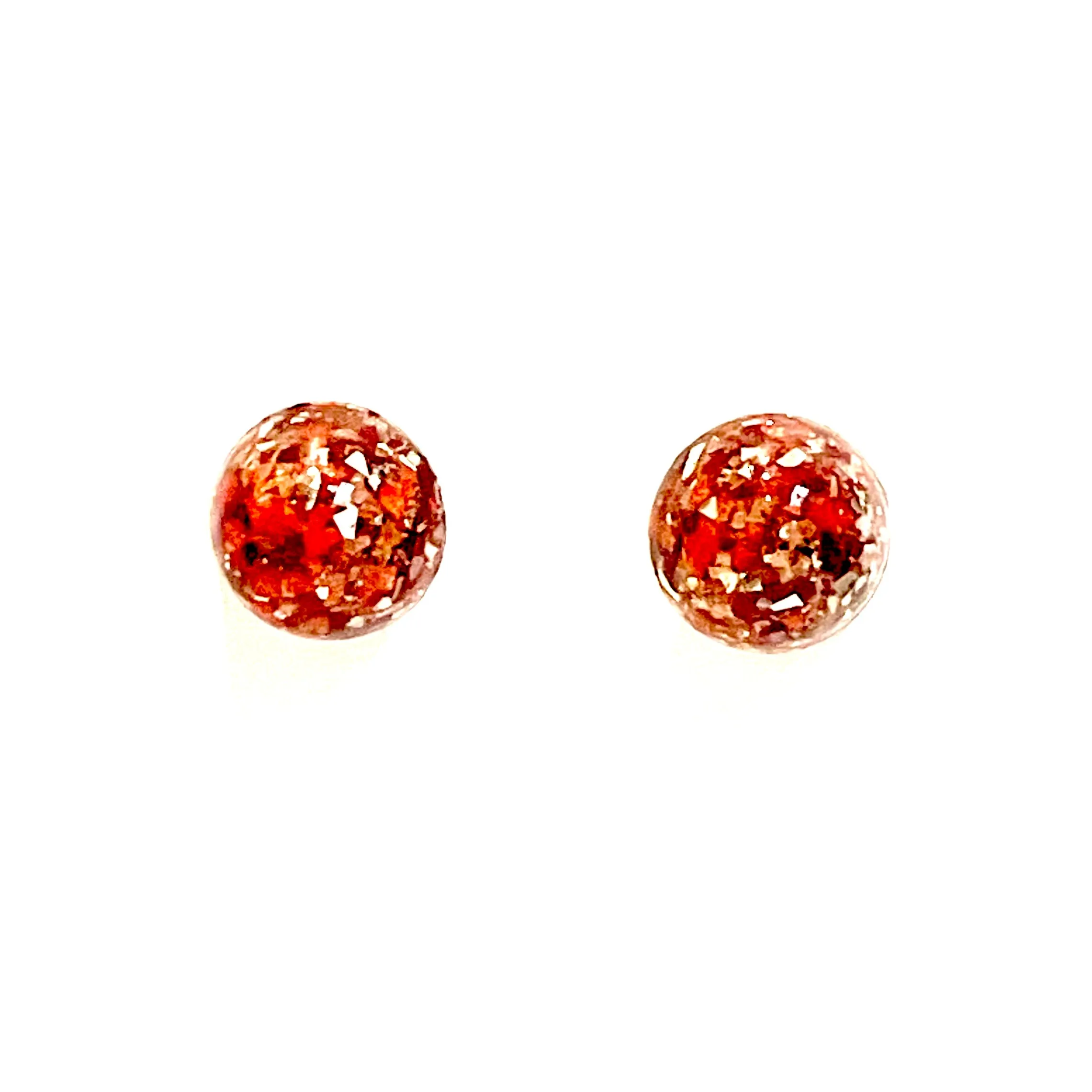 Vintage Ruby & Glitter Mosaic Gumdrop Stud Earrings