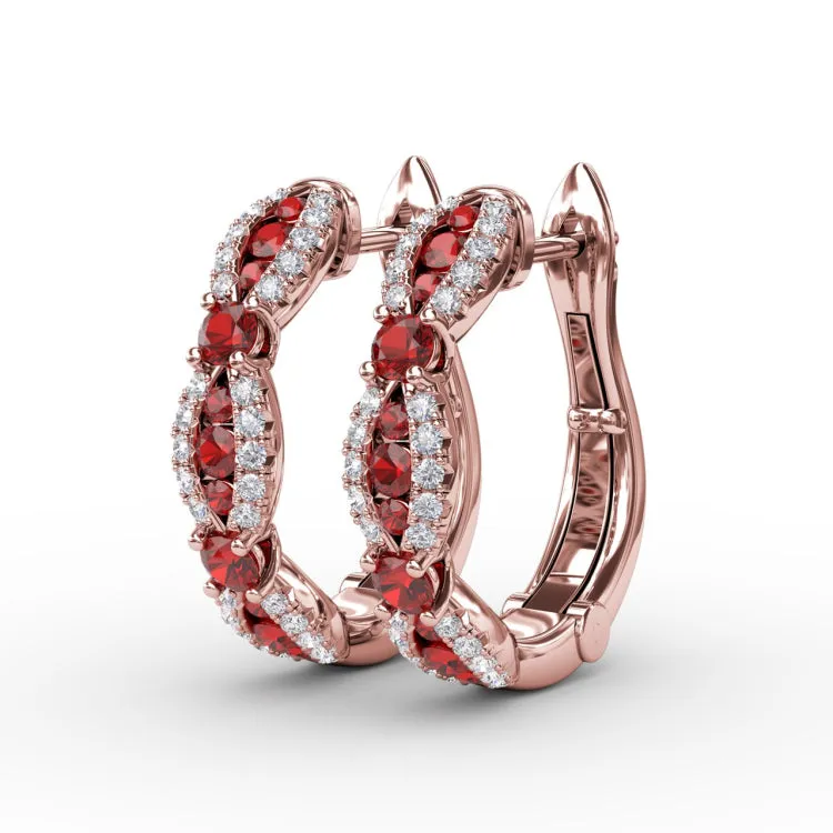 Vintage Ruby and Diamond Hoops